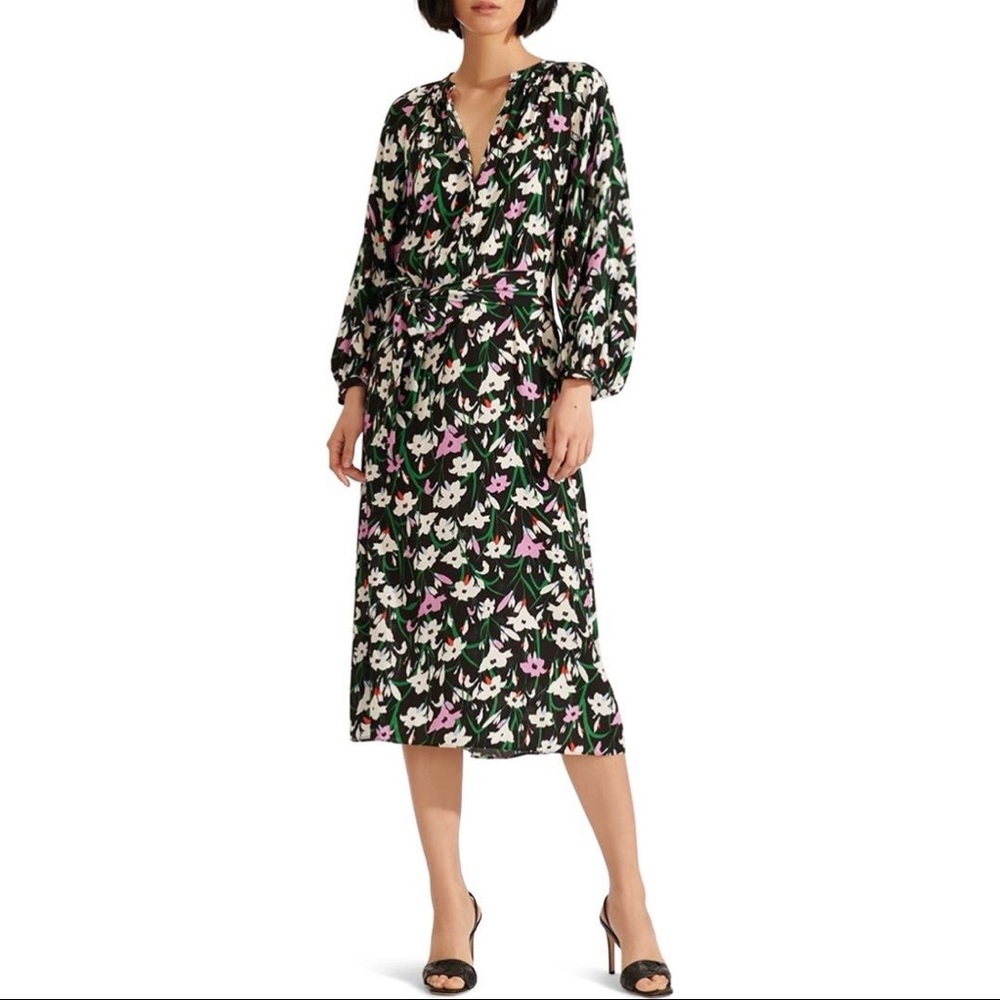Veronica Beard Cecilia Long Sleeve Midi Dress in Floral Print